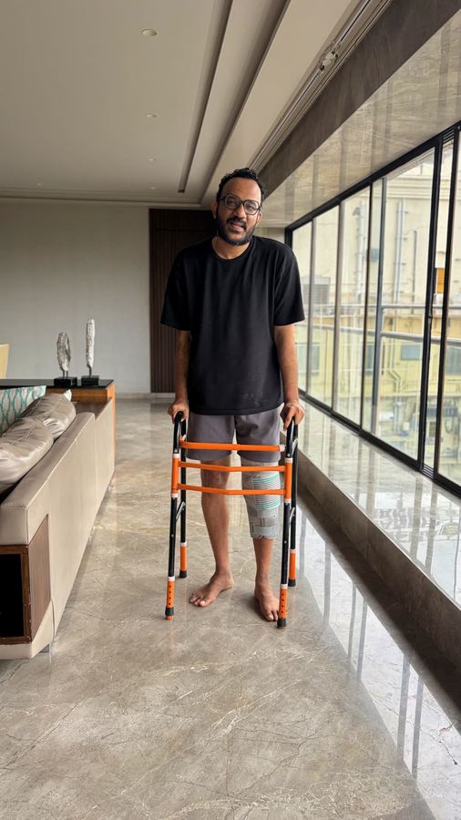 First steps again — with a walker.